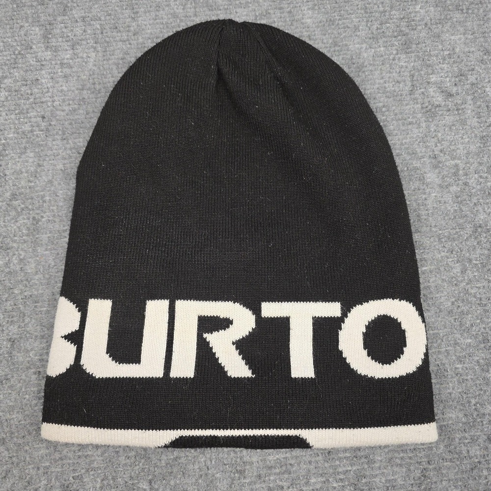 Burton Beanie Hat Mens Black White Spell Out Logo Knit Snowboard Ski Winter